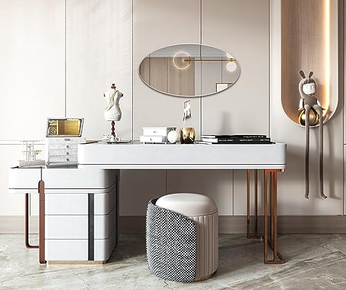 Organizedlife Bathroom Wall Mounted Mirror, 64 x 37 cm Oval Simple, Frameless Dressing Mirror,Hallway Bedroom