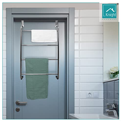 KNIGHT Over The Door Chrome Hanger With 4 Towel Bar For Bathroom & Kitchen | Towel Rack | Hand Towel Holder | Kitchen Towel Holder | Over Door To
