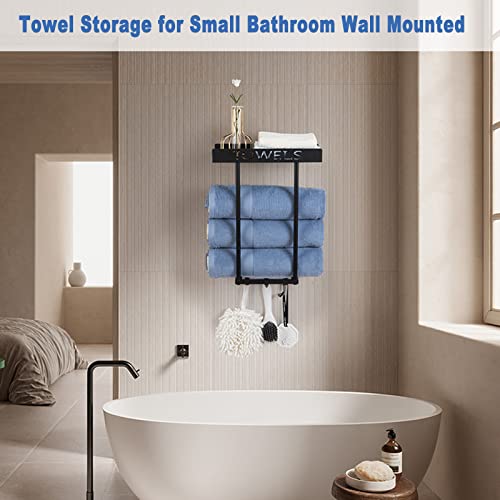 ODSNANIE Wall Mounted Towel Racks, Towel Holder for Small Bathroom Towel Drying Rack Towel-Bars, Drilling Available Towel Shelf Black Towel Stora