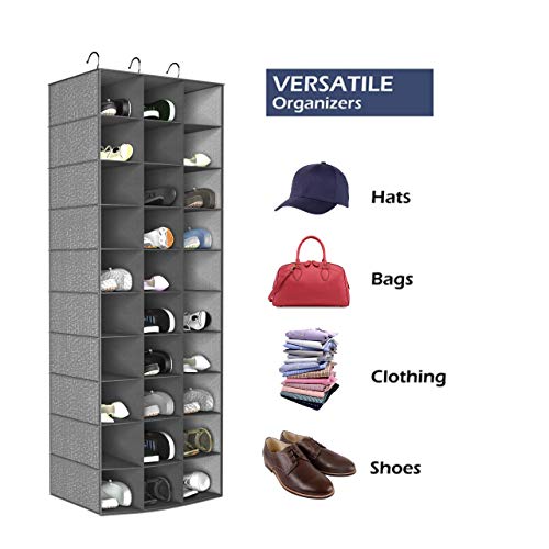 Libeder Hanging Closet Organizers 30 Section Shoe Shelves, Shoe Storage Hanging Shoe Rack, Space Saving Shoe Holder Grey