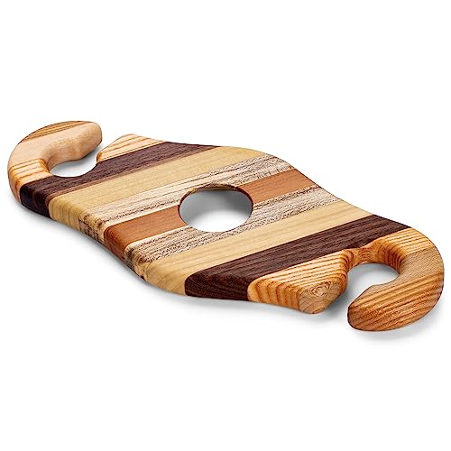 Elanze Designs 711 2-Glass Wine Bottle Holder Striped Brown 11.5 x 5 Inch Wood Caddy Stand
