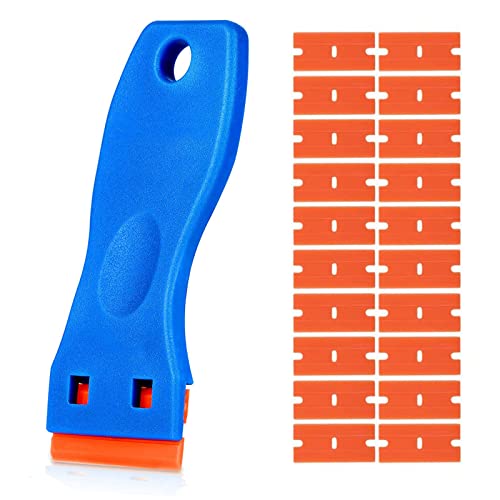 Plastic Scraper with 20PCS Plastic Razor Blade, Window Scrapers Ceramic Glass Scraper Tool, Sticky Remover for Removing Lable, Glue, Decal in The