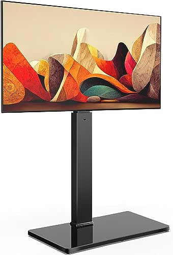 FITUEYES TV Floor Stand with 10mm Glass for 32-65 Inch TV, Universal Tall TV Stand with Swivel & Height Adjustable Mount, Max VESA 600x400mm Hold