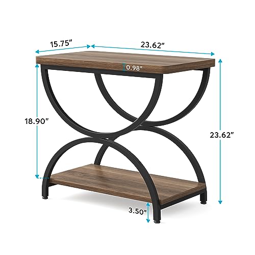 LITTLE TREE Wood Chairside Living Room, 2-Tier Nightstand Bedside Table for Bedroom, Engineered Metal, Brown
