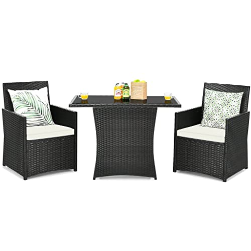 MIAOZI 3PCS Patio Rattan Furniture Set Cushion Sofa Armrest Garden Deck White Easy To Assemble