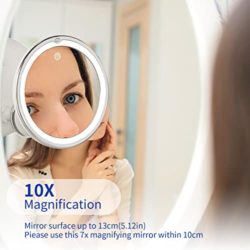 Snowflakes 10x Magnifying Lighted Makeup Mirror with Lights, Suction Cups, and 360° Swivel – Touch Control, 3 Light Modes – Ideal for Home, Bathr
