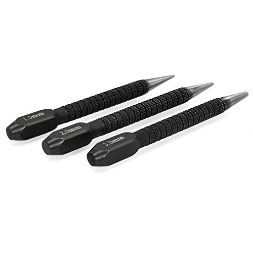 QWORK® 3Pcs Centre Punch Set, Nail Punch, Positioning Punch Set Drilling Holes for Breaker Puncher, 1/16", 5/64'', 1/9"(1.5mm-3mm)