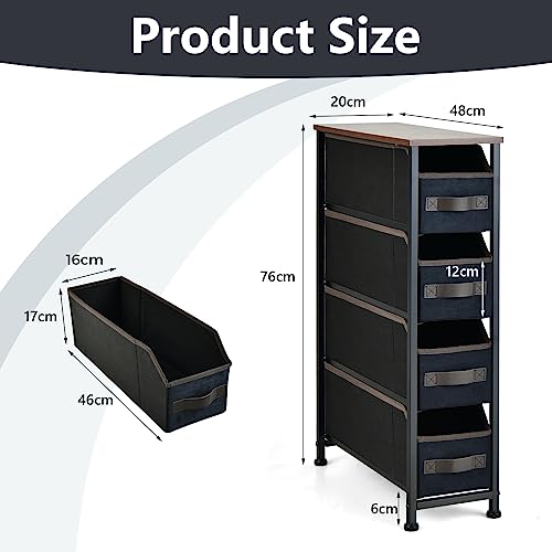 Multigot Slim Chest of Drawers, Folding Fabric Drawer Dresser with 4 Removable Drawers & Wooden Top, Narrow Storage Tower Unit for Bedroom, Livin