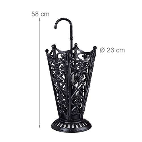 Relaxdays Cast Iron Stand, Antique, Umbrella Design, Drip Tray, Massive, Vintage, HxWxD: ca 58 x 26 x 26 cm, Black, 26 x 26 x 58 cm
