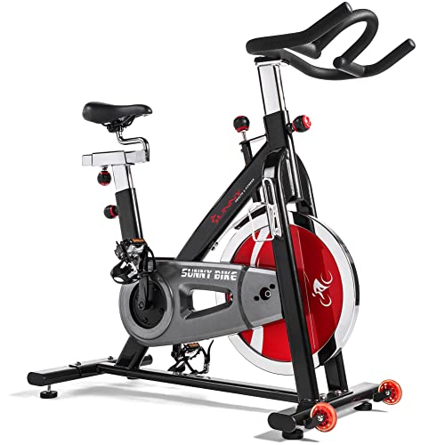 Sunny Health & Fitness Belt Drive Indoor Studio Cycle Bike, 22 KG (49 Pound) Flywheel Grey/Black/Red One Size SF-B1002 & Wahoo RPM Cadence Sensor