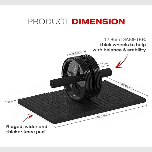 Gym Kit Equipment - Abs Roller Wheel Workout Set with Knee Pad, Push Up Handles, Skipping Rope and Resistance Band - Boost Core Strength, Enhance