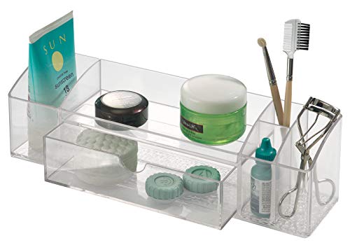 iDesign 42730ES Med+ Medicine Box, Plastic Bathroom Storage Container for Medical Supplies with Six Compartments, Clear, 9" x 3" x 2"
