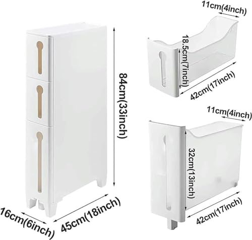 Freestanding Utility Storage Pantry Cabinet Cupboard for Small Spaces, (W) 6in Skinny Bathroom Storage Cabinet with Plastic Storage Drawers for L