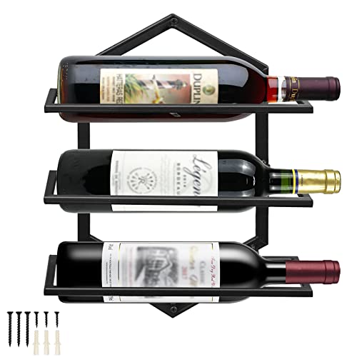 Giyiprpi Wall Mounted Wine Stemware Rack, Metal Hanging Wine Glass Display Holde Holds 3 Cups 2 Bottles, Elegant Storage for Kitchen Dining Room