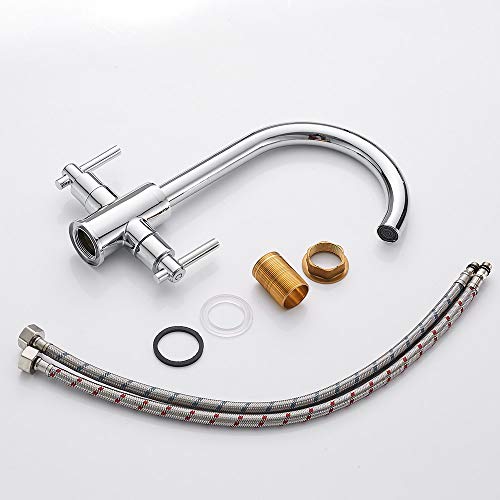 Heable Kitchen Mixer Tap Dual Lever Monobloc Swivel Spout Chrome Sink Taps Brass with UK Standard Fittings