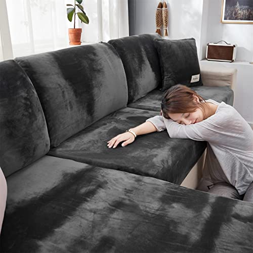 jianyana Universal Velvet Stretch Cushion Cover, Non-Slip Stretch Sofa Cushion Cover, Sectional Couch Cover, Elastic Furniture Protector Cover (d
