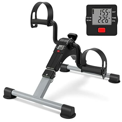 Folding Pedal Exerciser Mini Exercise Bike Portable Peddler Under Desk Bike with LCD Display for Arms and Legs Workout