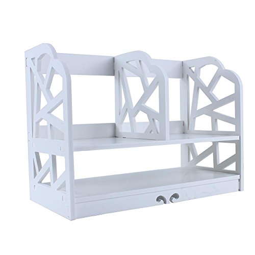 lyrlody Desktop Bookcase,2Tier DIY Wood Baroque Carve Desktop Organizer PVC Desk Book Shelf Storage Holder Rack Small Cosmetics Display Standing