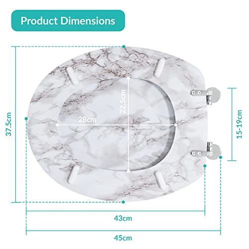 Anika 92499 Marble Effect Toilet Seat Anti Bacterial Coating Chrome Hinges, 43cm x 37.5cm