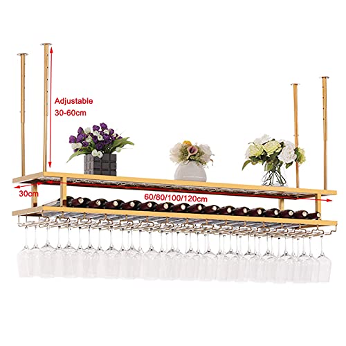KEppd Wine Rack Wall Mounted - Ceiling Hanging Wine Glass Rack European Style Wine Bottle Holder Decoration Stemware Goblet Shelf for Bars, Adjus