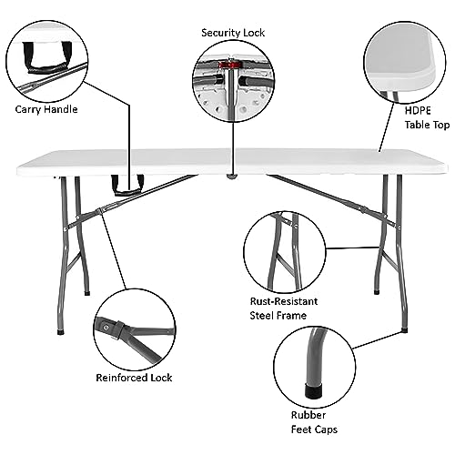 Home Vida Folding Table 5ft Heavy Duty Extra Strength Camping Buffet Wedding Market Garden Party Car Boot Stall Picnic Trestle Indoor Outdoor Fol