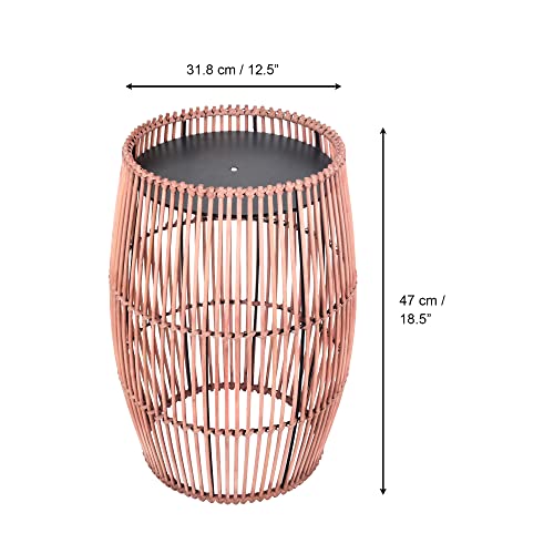 Teamson Home Outdoor Garden Small Round Drum Patio Side Table, 12.5 Inch Plant Stand in Bamboo Wicker, Weather Resistant, Outdoor Garden Décor, B