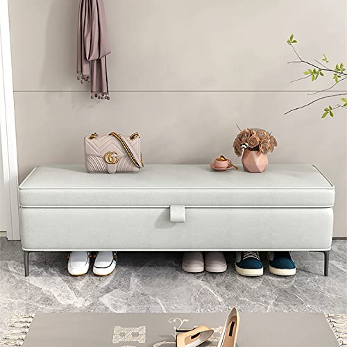 Storage Bench,Faux Leather Storage Bench,Premium End of Bed Bench with Storage,Modern Upholstered Bench Shoe Bench Bedroom Bench-Blue 100x40x45cm
