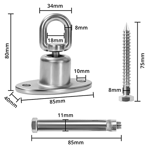 BELLE VOUS Heavy-Duty Silent Ball Bearing Swing Hanger - Stainless Steel 360 Degree Rotating Swivel Hook with Screws - 540kg/1190lbs Capacity for