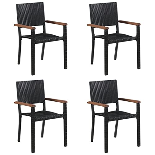 DLOETT 5 Piece Garden Dining Set Outdoor Patio Resin Wickerwork Chairs and Wooden Table