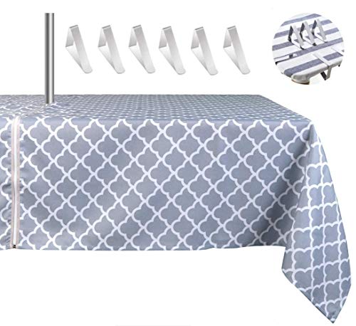 MKISHINE Tablecloth for patio table,bonus 6 clips fit patio table perfectly with opening for umbrella stand,robust, waterproof,machine washable w