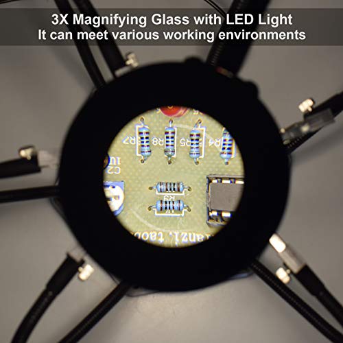 Helping Hands, Third Hand Soldering Station with 3X Magnifying Lamp, 6 Helping Arms and Vise Holder Base Soldering Iron Tips Cleaner Holder for W