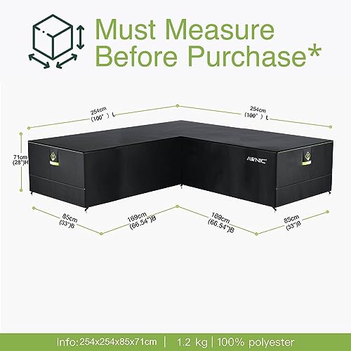 AWNIC Garden Sofa Covers Waterproof, Outdoor Coner Sofa Cover (Polyester, 254x254x85x71cm)