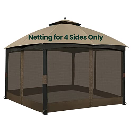 Gazebo Universal Replacement Mosquito Netting, OLILAWN 10' x 10' Outdoor Canopy Net Screen 4-Panel Sidewall Curtain, with Zippers, Easy to Instal