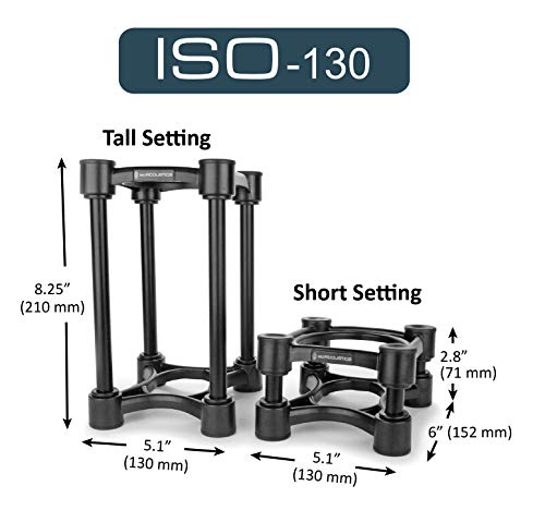 IsoAcoustics Iso-Stand Series Speaker Isolation Stands with Height & Tilt Adjustment: Iso-130 (13 x 15.2 cm) Pair