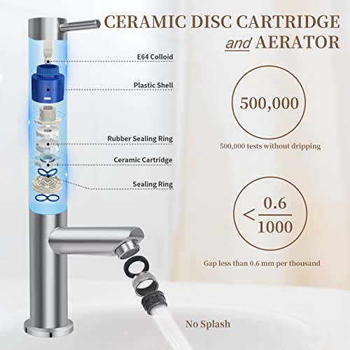 Minicoco Basin Tap, Basin Mixer Tap Bathroom Sink Mixer Tap Stainless Steel with UK Standard Hoses Single Lever Hot and Cold Water Sink Tap(Brush