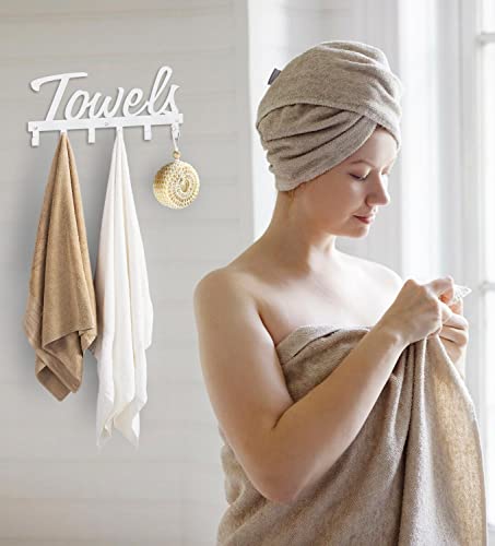 Livelab Towel Rack, Towel Racks for Bathroom Wall Mounted, 6 Hooks White Towel Holder for Bathroom Space Saving, Waterproof Rustproof Easy Instal