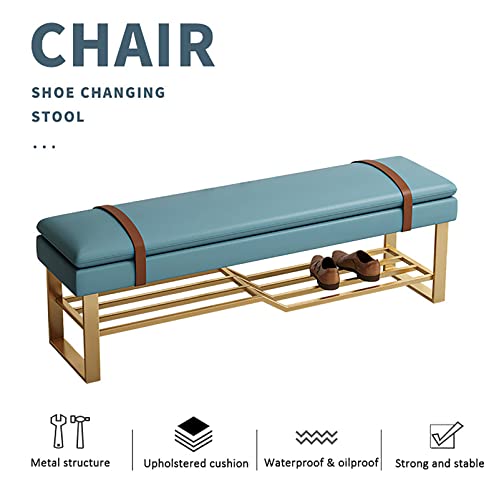 Luxury Shoe Rack Organizer,Comfortable Footrest Stool for Bedroom,Entryway Pu Leather Shoe Storage Bench,Modern Metal Shoe Bench with Upholstered