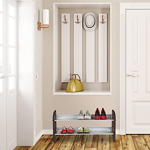 Relaxdays Stackable Shoe Rack for Hallway and Hallway - 2 Tier for 8 Pairs of Shoes, MDF, 39 x 81.5 x 28 cm, Brown/Silver