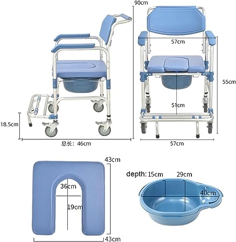 CNAOHGHN Multifunction Toilet Chair, Portable Stool for Bathroom Wheels with Potty, U-Shaped Bathroom Shower Chair, Waterproof with Armrests and