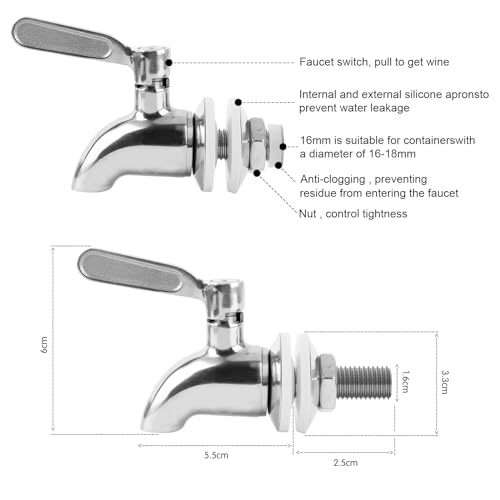 QINGHEC 1 Pcs 5/8 Inch Glass Drink Dispenser Tap, 304 Stainless Steel Dispenser Faucet, Drink Dispenser Spigot for Hot Cold Water Beer Wine Juice