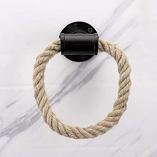 BSTKEY Nautical Industrial Pipe Towel Ring Holder Hanger - Wall Mounted Rustic Hand Towel Holder Bathroom Accessory