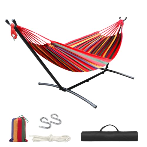 Hammock with Stand Included (250 cm) and Carry Case, Multi-Coloured Cotton Hammock for Garden, Terraces, Travel, Camping (Weight up to 150 kg)
