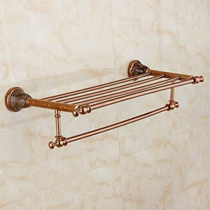 HIGOH Towel Racks, Bathroom Towel Rack Wall Mounted Towel Holder,Bath Hardware Brass Jade Towel Rack,Wall Nail Punched Rose Towel Holder Shelf