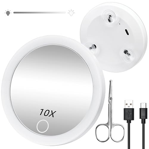LED Compact Mirror, 10X Magnifying Mirror with Light, Travel Mirror with Magnification 4inch Handheld Cosmetic Mirror, Rechargeable Travel Makeup