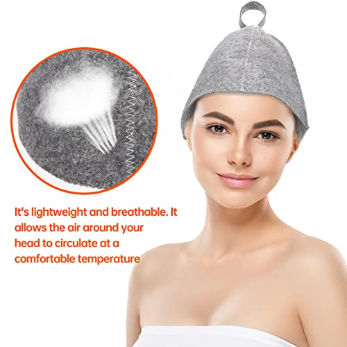 Original Wool Sauna Hat for Women and Men 2 Pack 100% Natural Felt Sauna Accessories (Grey)