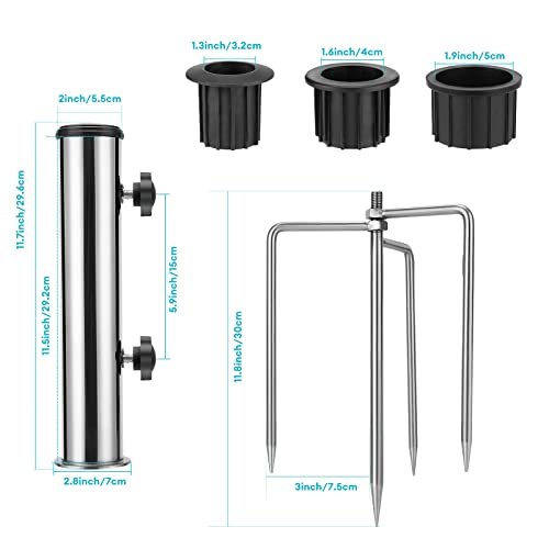 Inground Umbrella Stand Anchor with 4 Spike, Stainless Steel Grass Sun Umbrella Ground Stake, Outdoor in Ground Parasol Base Mount, Metal Patio U