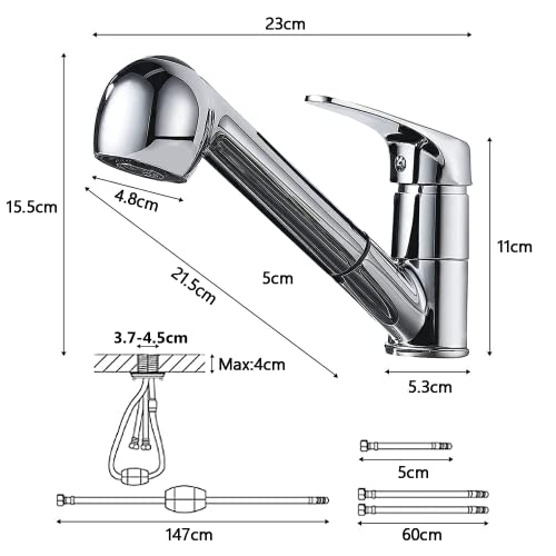 kisimixer Pull Out Kitchen Tap 360° Swivel Spout Kitchen Sink Tap with 2 Water Outlet Modes, Basin Mixer Tap for Kitchen Sink Pull Down Sprayer,