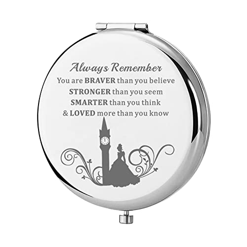 KEYCHIN Princess Cinder Ella Pocket Mirror Fairy Tale Fans Gift Always Remember You are Braver Stronger Smarter Than You Think Compact Makeup Mir