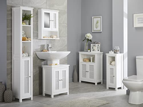 House & Homestyle Retford Under Basin Cabinet with Double Doors & Rattan Design – 60 x 48 x 29.9cm, White