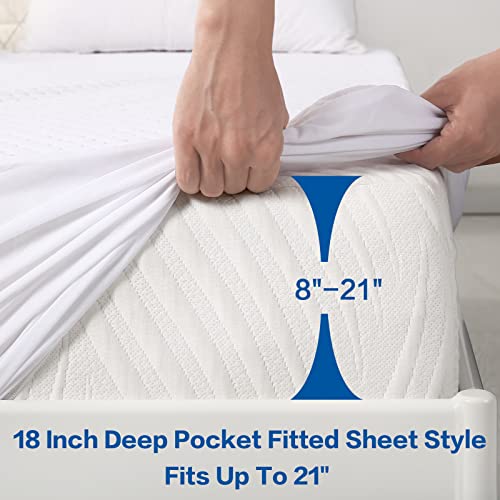 MERITLIFE Premium 100% Waterproof Queen Size Mattress Protector Cooling Mattress Pad Cover Bamboo Fabric Dorm School Soft Breathable Fitted 8"-21